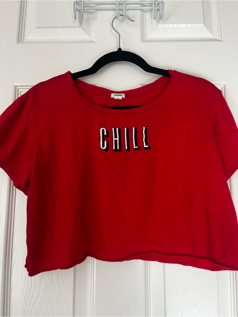 Garage Red 'CHILL' Embroidered Cropped Tee